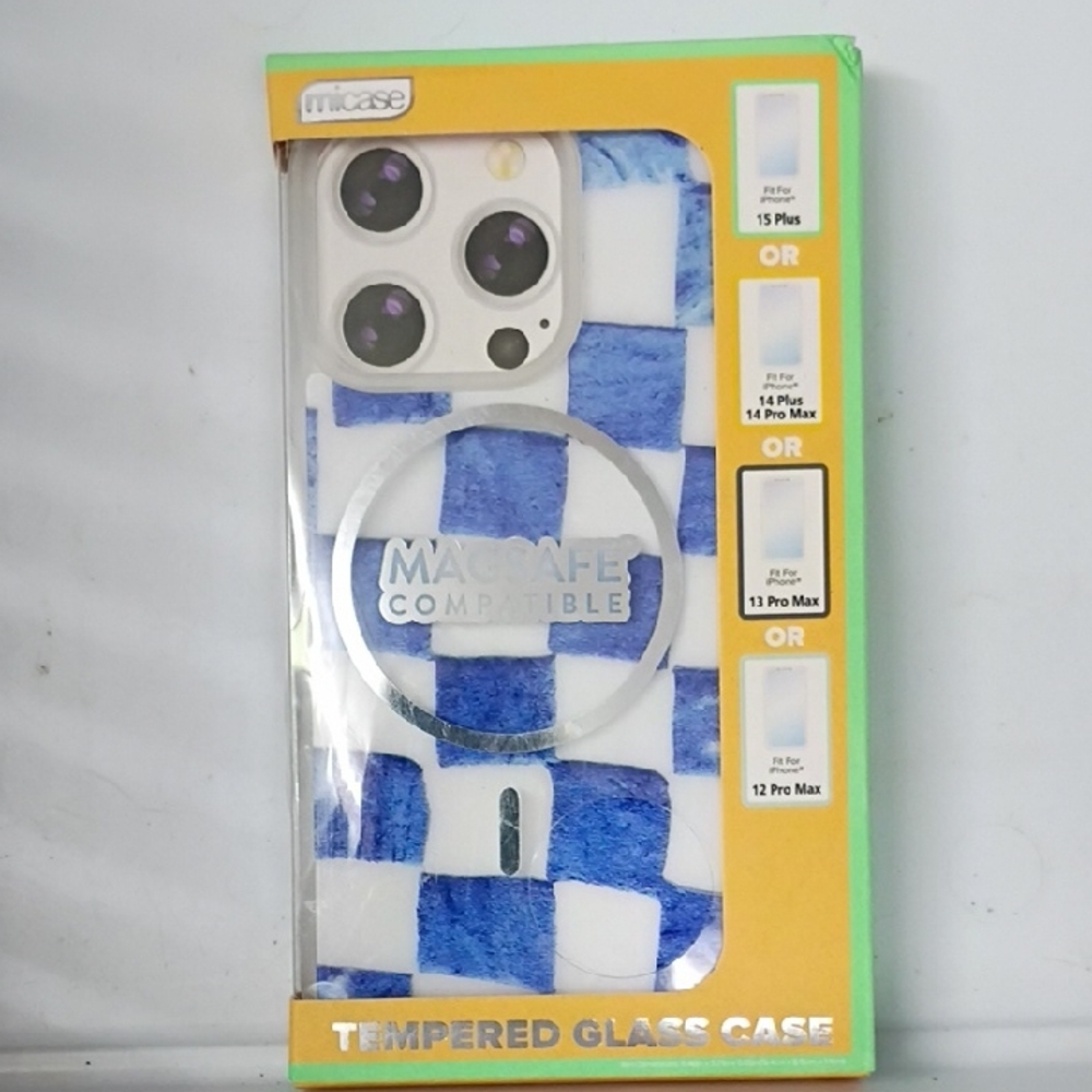 Blue and White Checkered MagSafe Compatible Phone Case